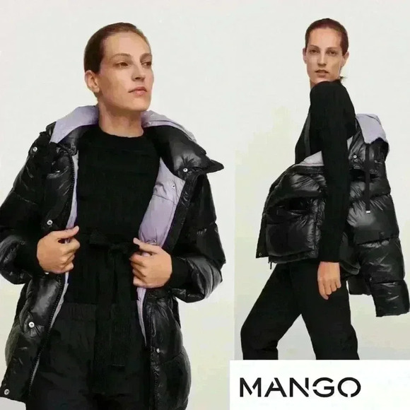 MANGO Quilted Puffer  Winter Jacket 'Aspen' Shiny Black size S - Picture 1 of 16